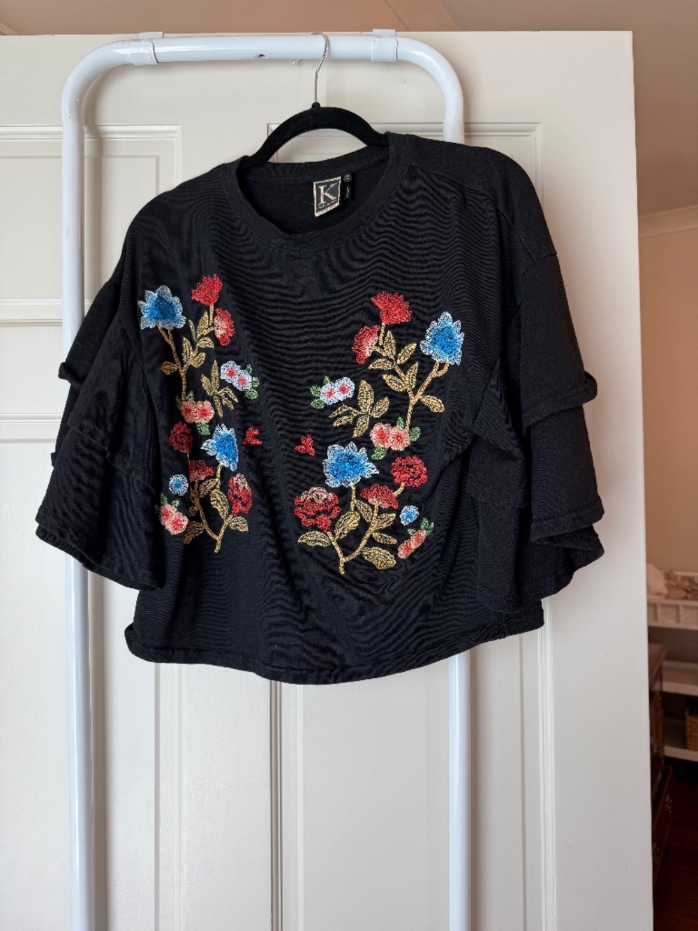 Embroidered Black Top